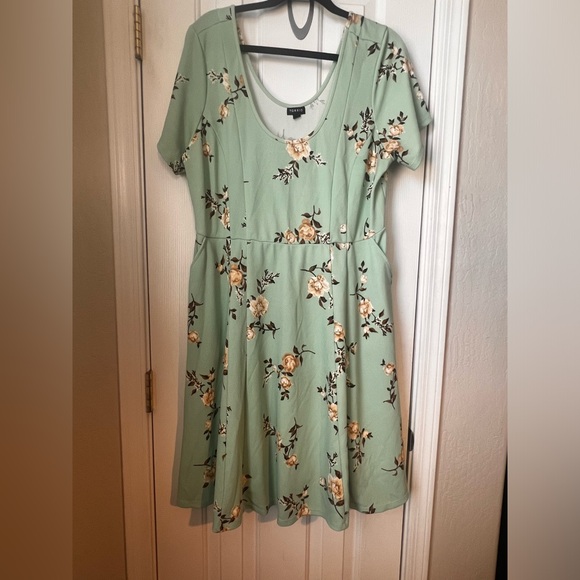 Mint Green Floral Textured Mini Skate Dress size 2 - Picture 2 of 9